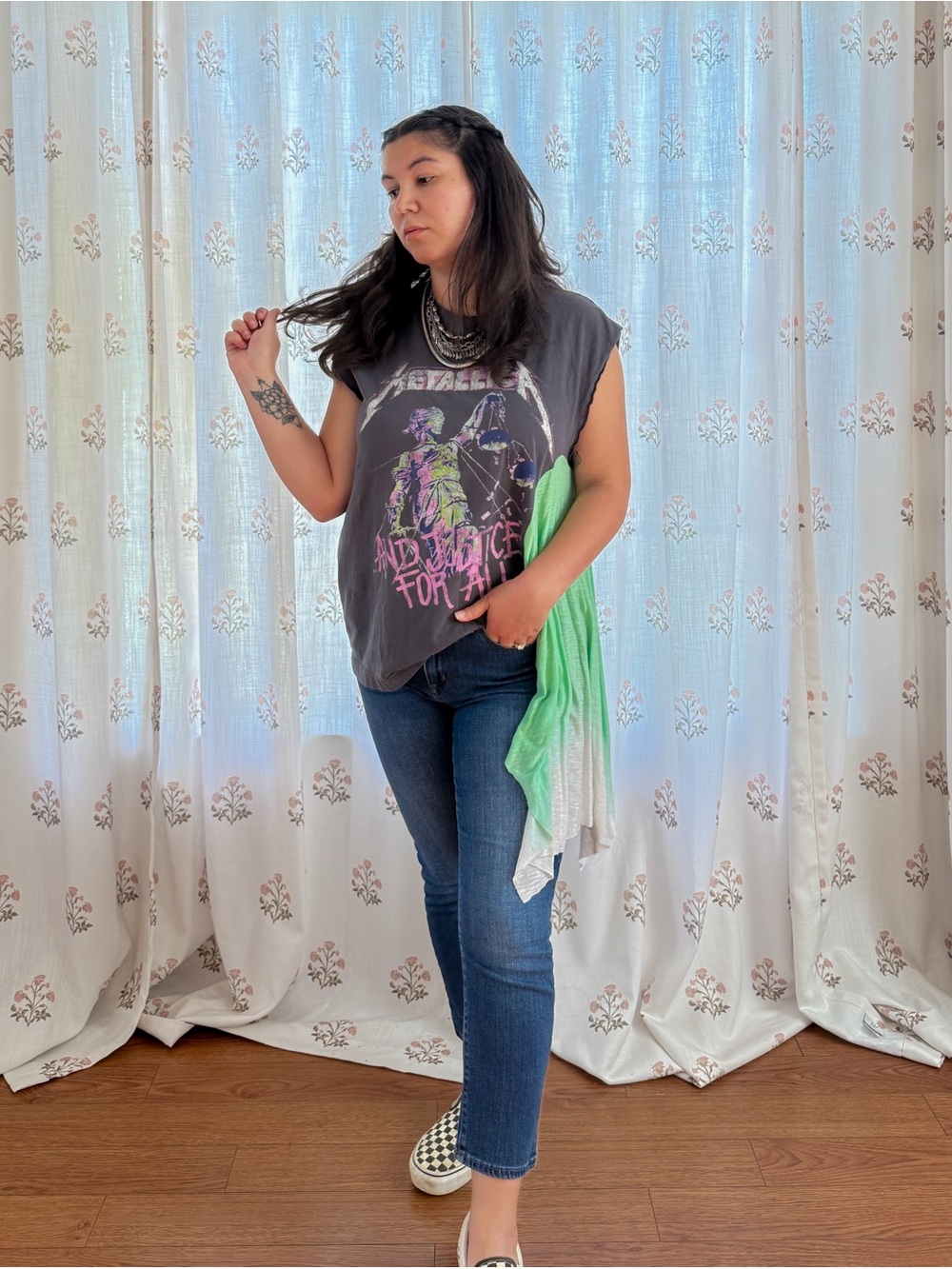 Upcycled Metallica T-shirt with Asymmetrical Draping
